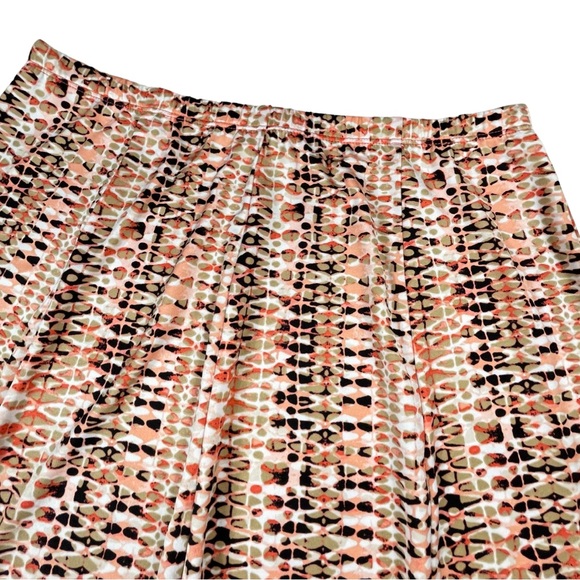 Plus size 14 peach/coral black white tan silky soft stretchy spotted midi skirt - Picture 2 of 7